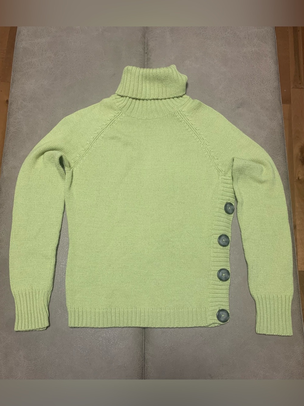 Trixie + LULU Womens Lime Wool Blend Knit Side Buttons Turtleneck Sweater Size S